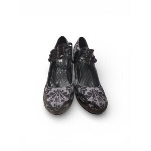 Penthouse Gothic Heels Size 10 Black Baroque Lace Platform Pumps Cross Charm